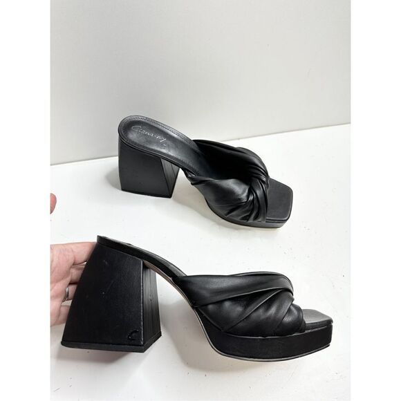 Circus NY by Sam Edelman Sandals Black Twisted Front Block Heel Open Toe - Picture 7 of 11